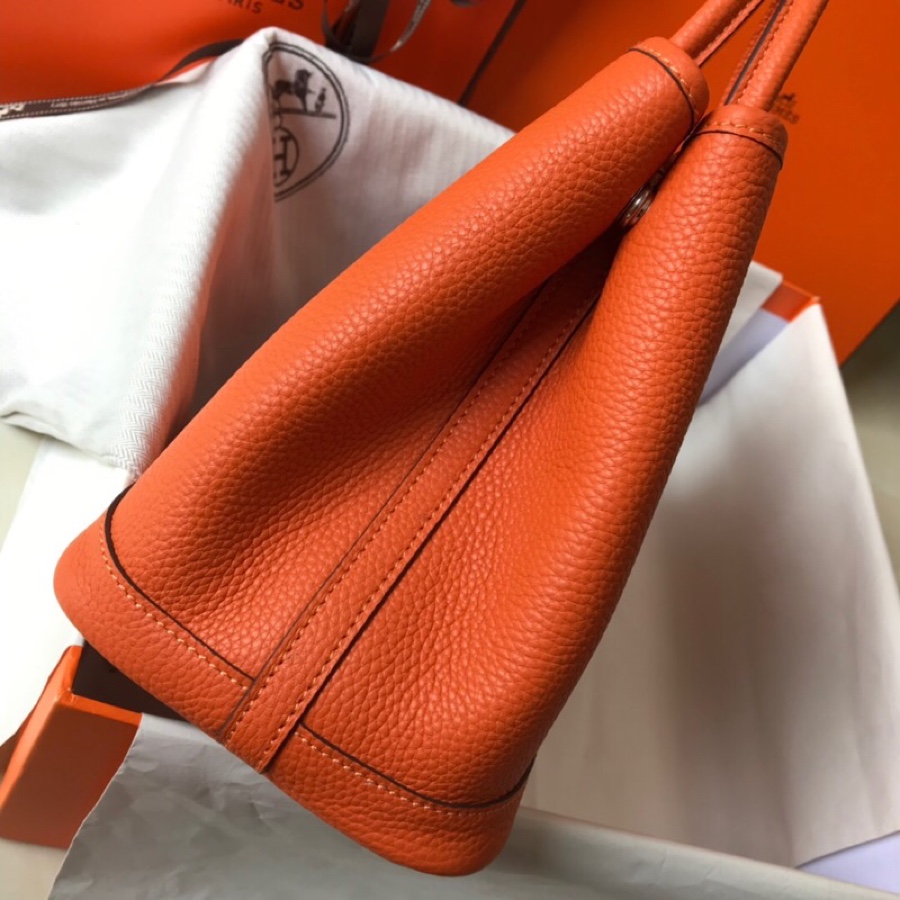 Hermes Garden Party 36cm Tote Handbag In Feu Orange Clemence Leather